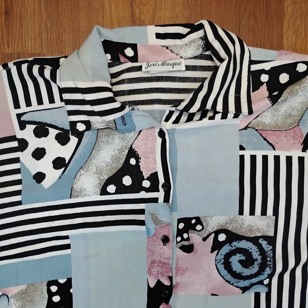 Vintage Jeri Marque Abstract Geometric Button Shirt